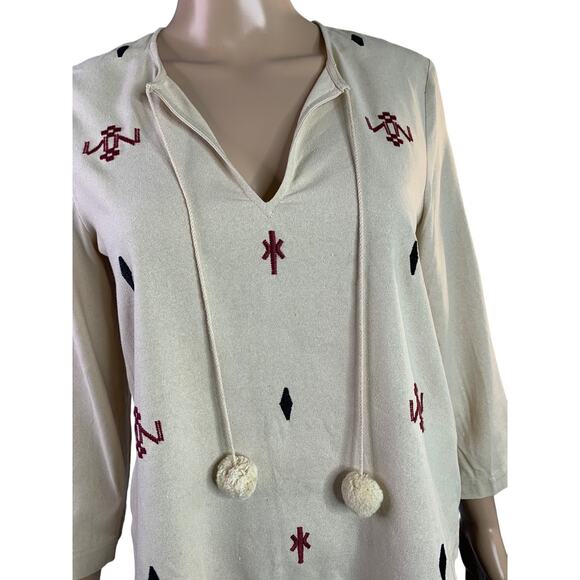 Madewell Women's Size XXS Blouse Ivory 100% Silk Embroidered Details Pom Pom Tie - Picture 4 of 10